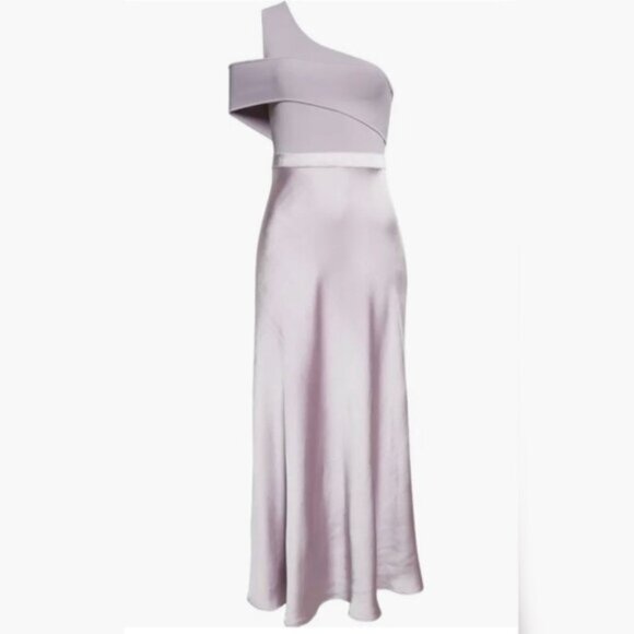 NWT Ted Baker Ivena Lilac Asymmetric knit bodice Dress With Satin Silk - Picture 1 of 7